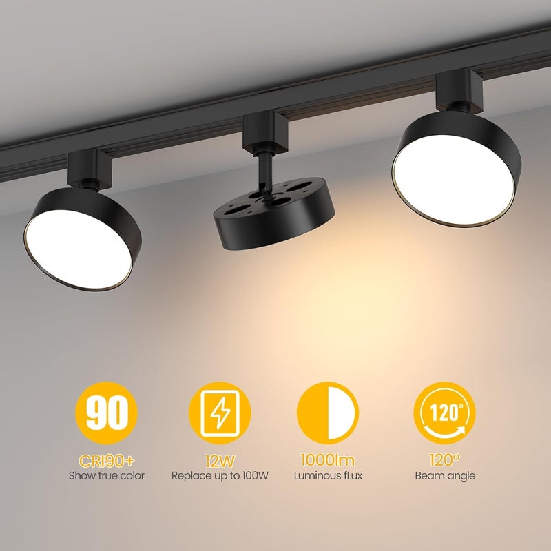 TuyuBEE طقم إضاءة مسار LED بـ 4 مصابيح مع سكة H بطول 3.3 قدم وموصل قبة، مصابيح إضاءة مسار مطبخ حديثة، إضاءة سقف قابلة للتعتيم وخالية من الوميض CRI90+ 3000K 12W 1000lm، باللون الأسود - Image 5